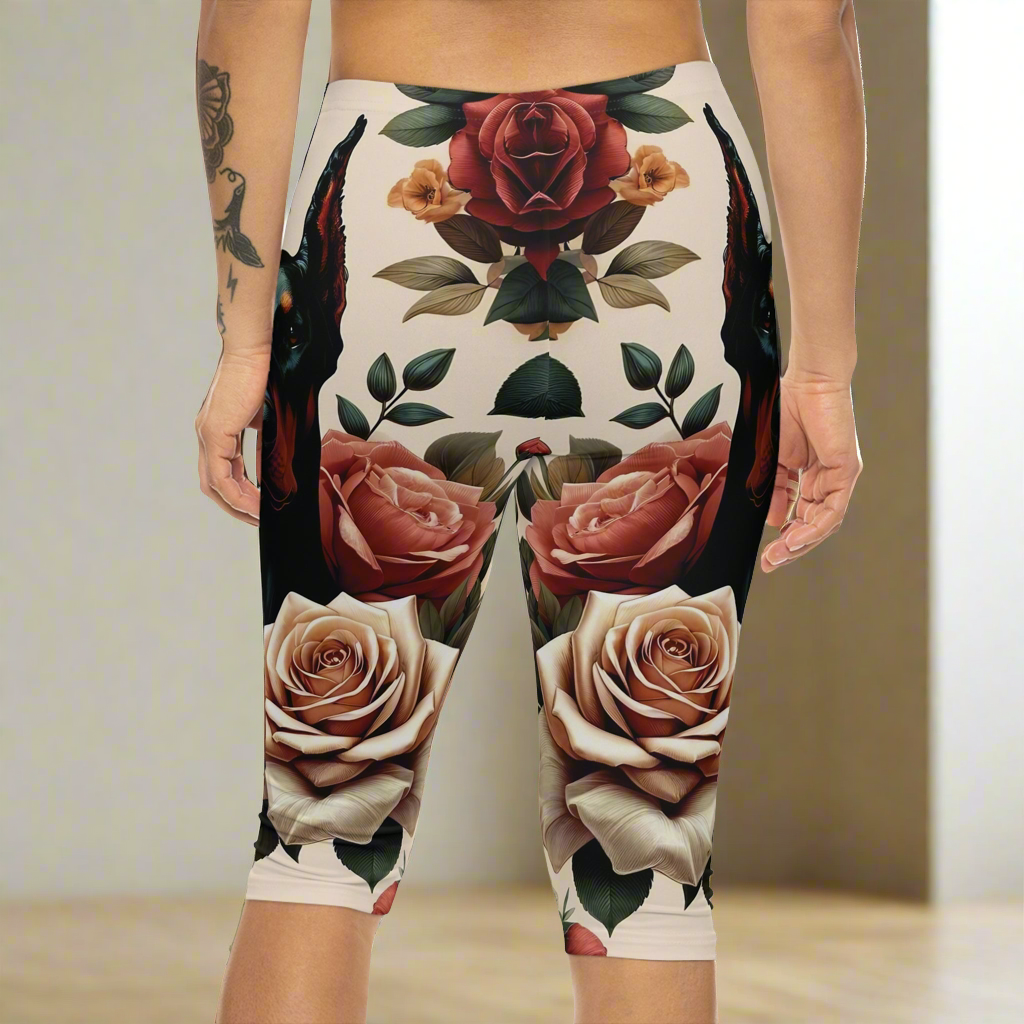 Vintage Rose Doberman Capri Leggings