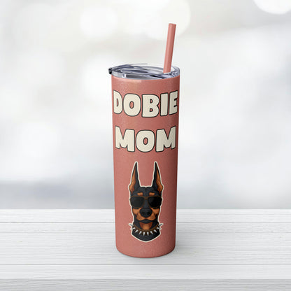 Dobie Mom Glitter Tumbler with Straw, 20oz