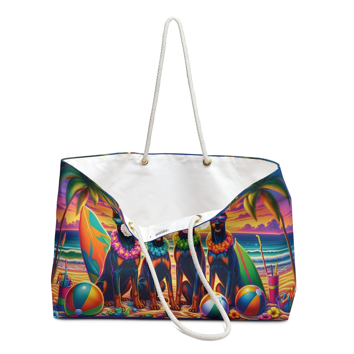 Doberman Sunset Beach Party Weekender Tote Bag