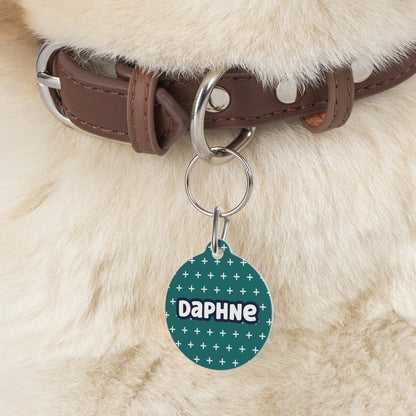 Green Pluses Personalized Dog ID Tag