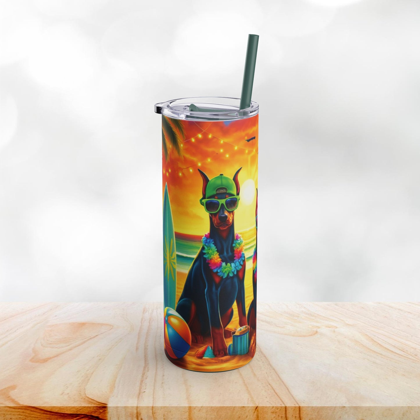 Three Amigos Doberman Beach Party 20oz Stainless Steel Tumbler