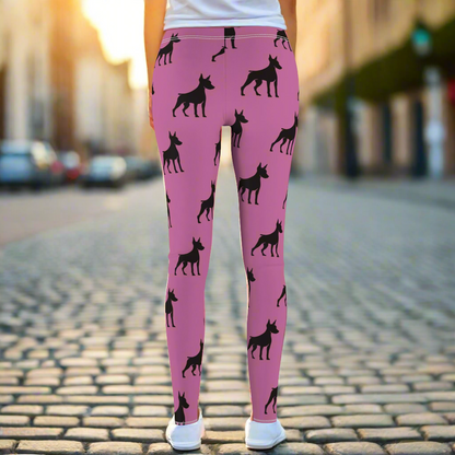 Pink Doberman Silhouette Leggings