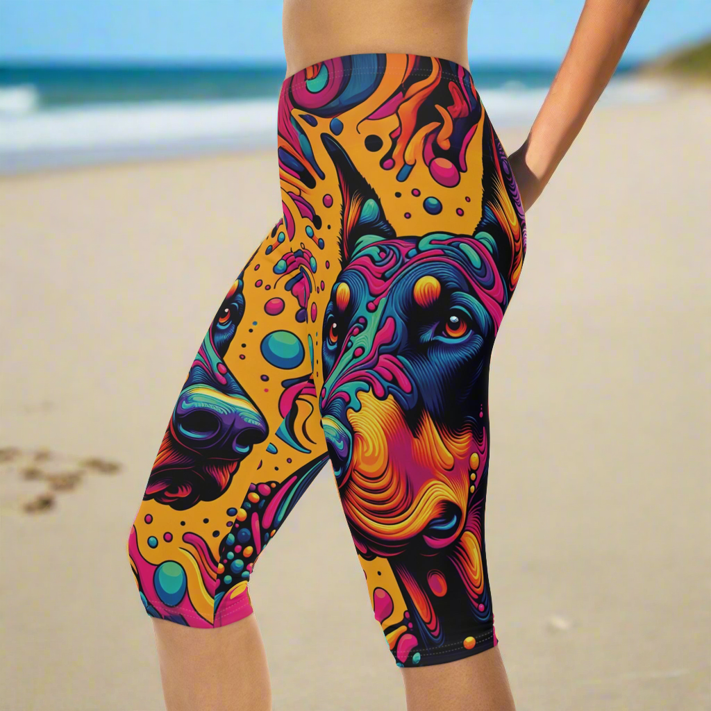 Bold, Bright Doberman Capri Leggings