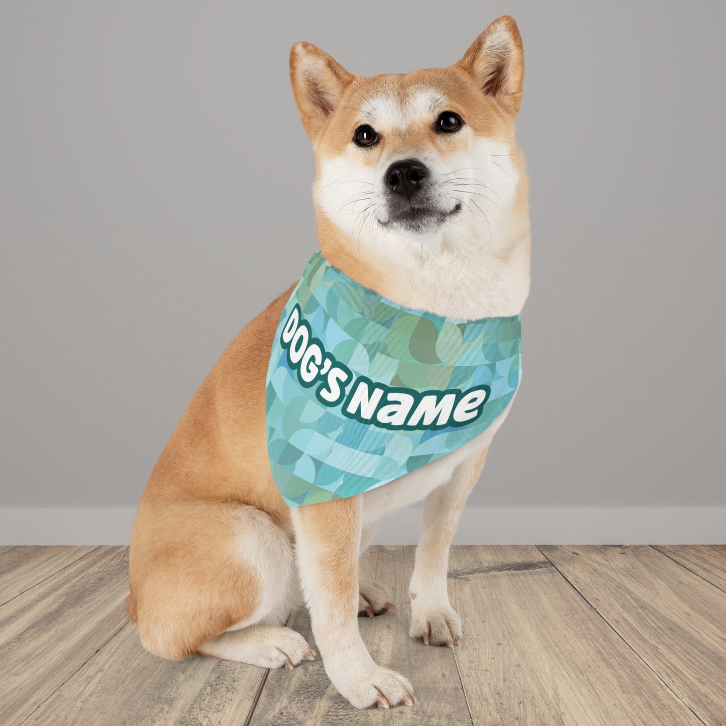 Turquoise Geometric Personalized Dog Bandana With Adjustable Collar