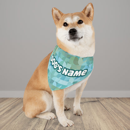 Turquoise Geometric Personalized Dog Bandana With Adjustable Collar