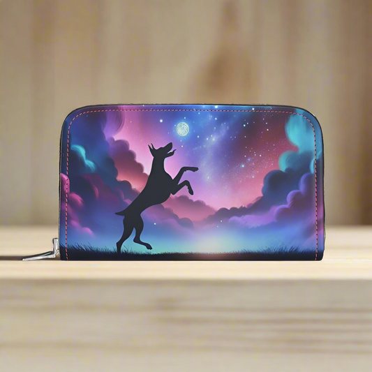 Doberman playing with the stars Leather Wallet