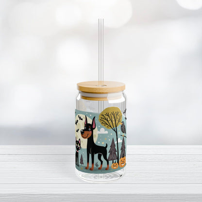 Whimsical Halloween Doberman Glass Can Tumbler