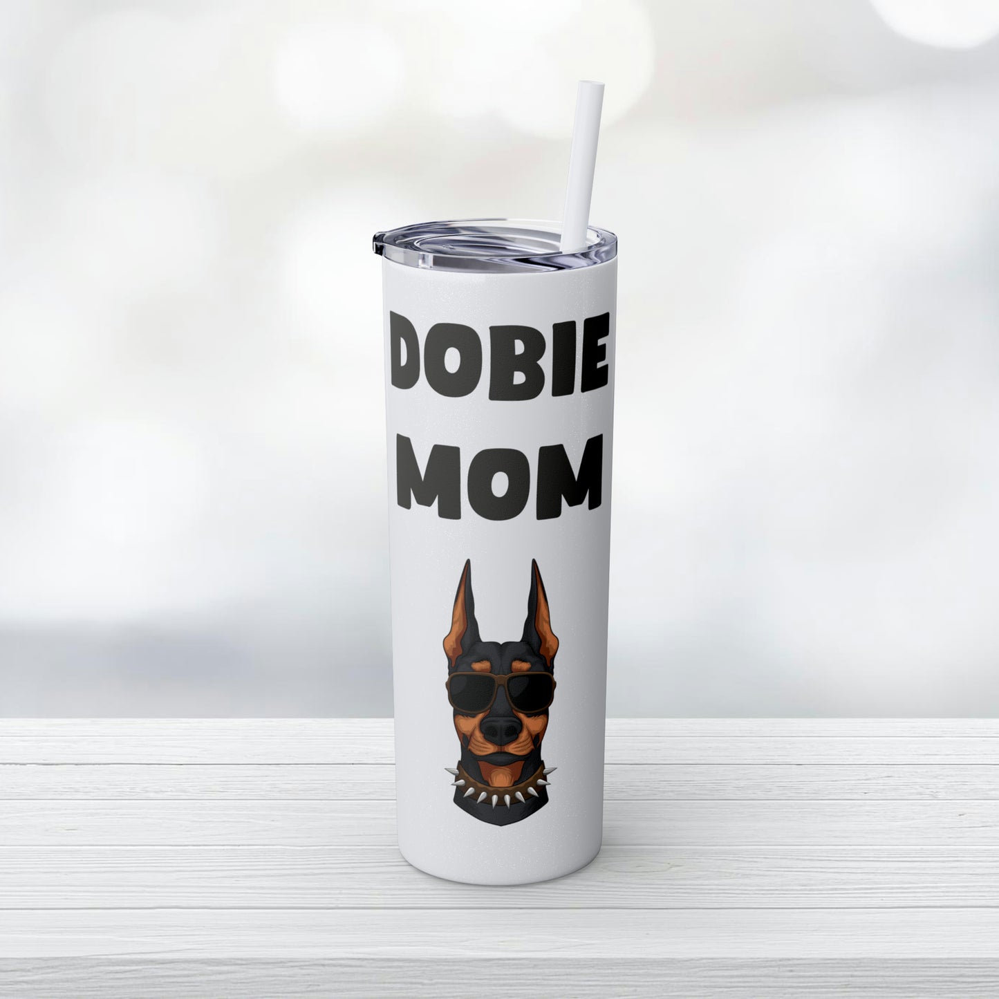 Dobie Mom Glitter Tumbler with Straw, 20oz