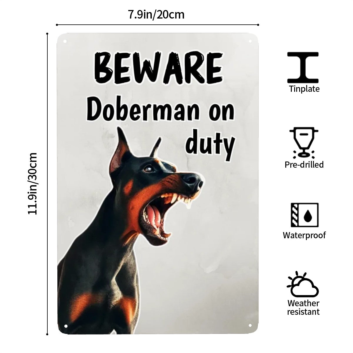 Beware - Doberman on Duty Metal Wall Art Sign