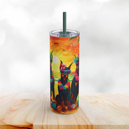 Three Amigos Doberman Beach Party 20oz Stainless Steel Tumbler