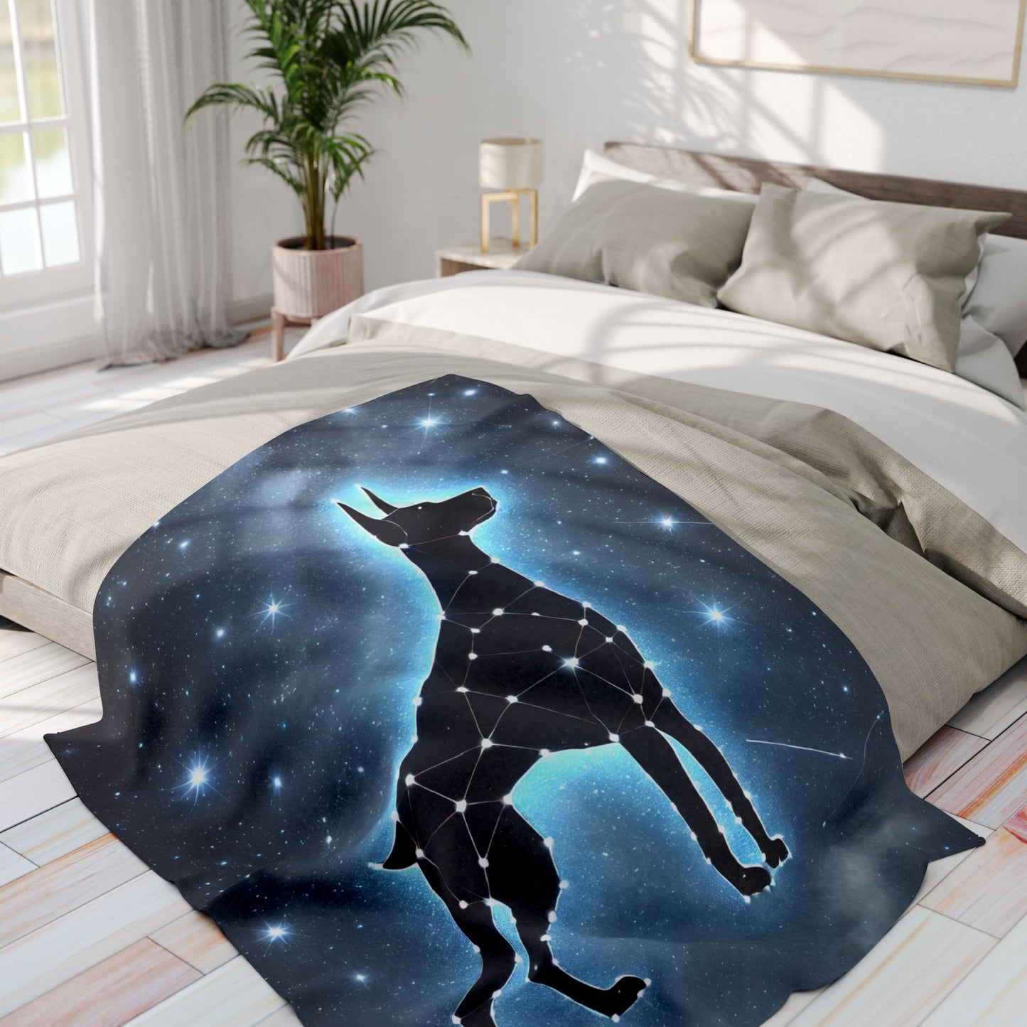 Doberman Dog Fleece Blanket - Starry Night Sky Throw