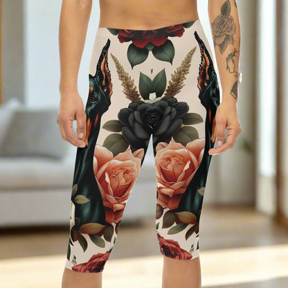 Vintage Rose Doberman Capri Leggings