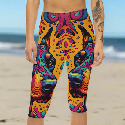 Bold, Bright Doberman Capri Leggings