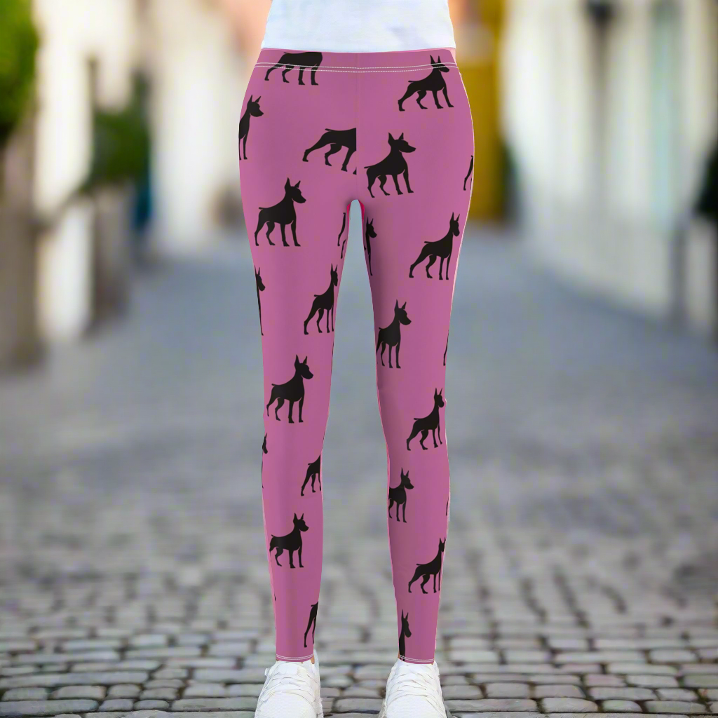 Pink Doberman Silhouette Leggings