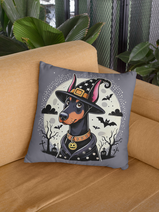 Halloween Witch Doberman Throw Pillow