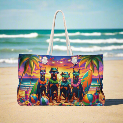 Sunset Doberman Oversized Tote Weekender Bag