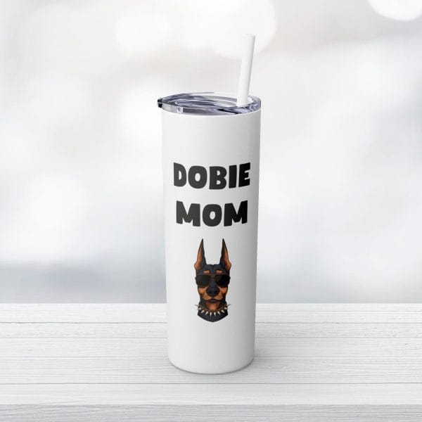 Dobie Mom Glitter Tumbler with Straw, 20oz - Image 7