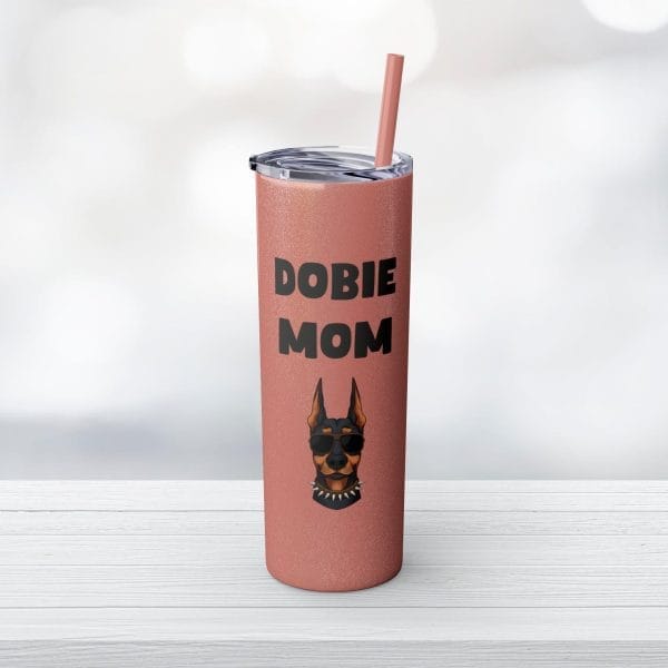 Dobie Mom Glitter Tumbler with Straw, 20oz - Image 13