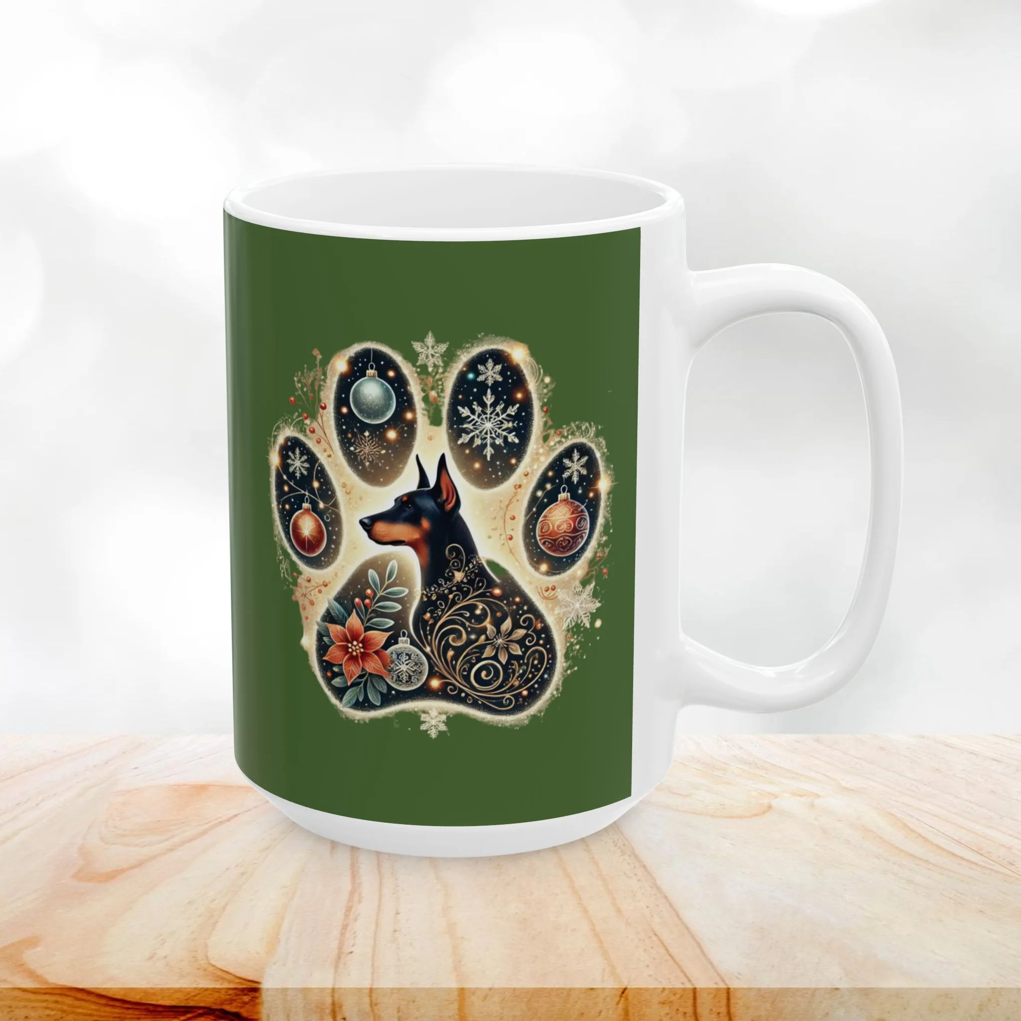 Festive Doberman Paw Print Holiday Mug