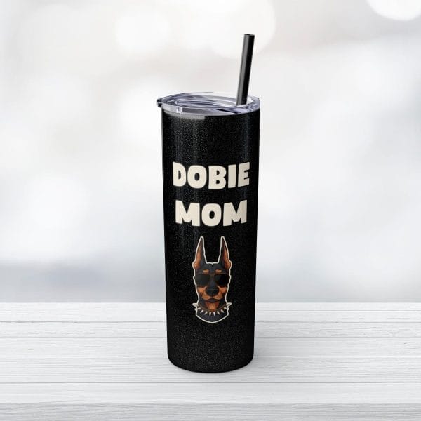 Dobie Mom Glitter Tumbler with Straw, 20oz - Image 18