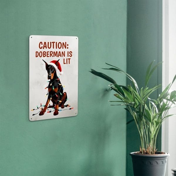 Caution: Doberman is Lit Christmas Metal Sign - 8"x12" Holiday Decor - Dog Lover Gift - Indoor/Outdoor Illuminated Design - Image 5