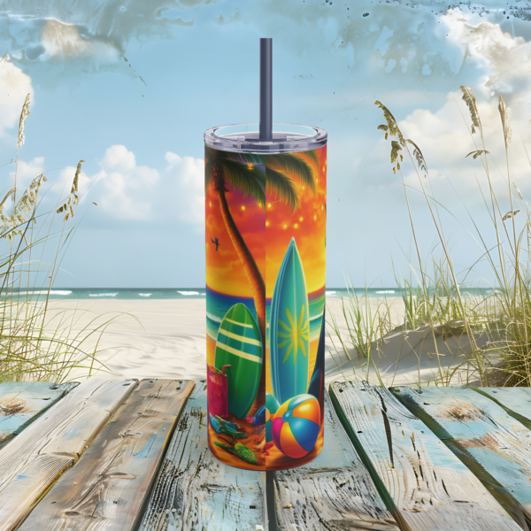 Tropical Sunset Doberman Luau 20oz Stainless Steel Tumbler - Hawaiian Beach Party Dog Design - Image 3