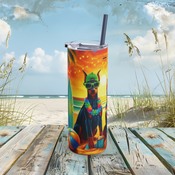 Tropical Sunset Doberman Luau 20oz Stainless Steel Tumbler - Hawaiian Beach Party Dog Design - Image 4