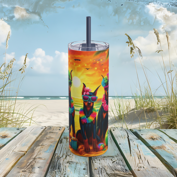 Tropical Sunset Doberman Luau 20oz Stainless Steel Tumbler - Hawaiian Beach Party Dog Design - Image 5