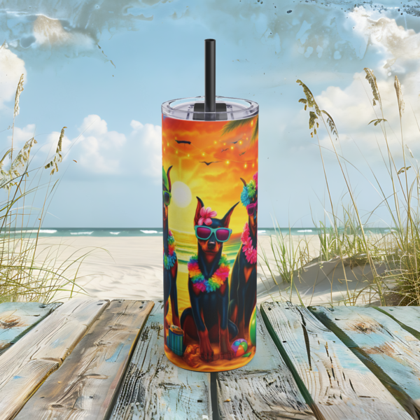 Tropical Sunset Doberman Luau 20oz Stainless Steel Tumbler - Hawaiian Beach Party Dog Design - Image 6