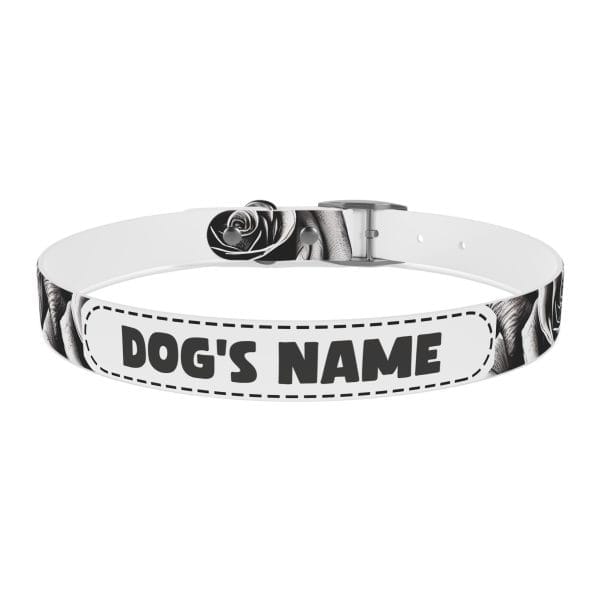 monochrome wild roses personalized dog collar