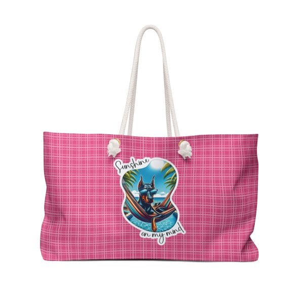 Weekender Bag - Sunshine Doberman Oversized Pink Canvas Tote