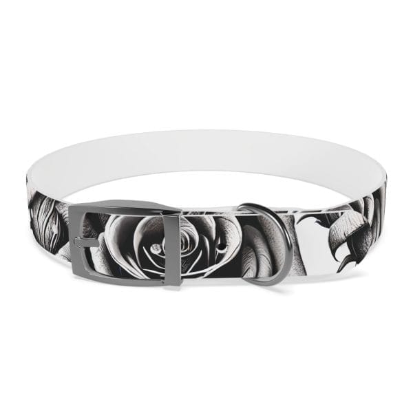 monochrome wild roses personalized dog collar