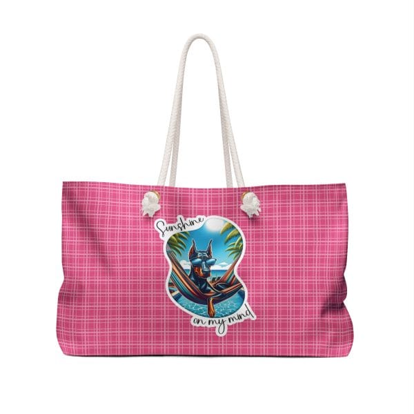 Weekender Bag - Sunshine Doberman Oversized Pink Canvas Tote - Image 2