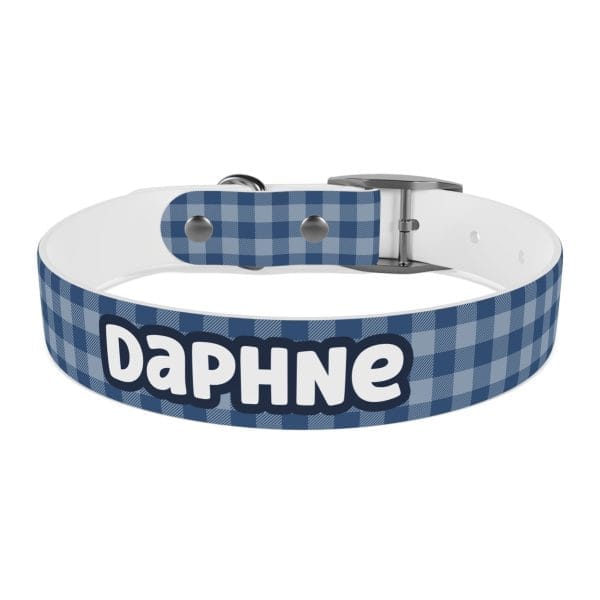 navy plaid personalized dog collar