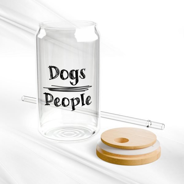 Can Shaped Glass With Lid and Straw: Dogs over people in handwritten scrawl font