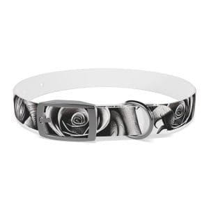 monochrome wild roses personalized dog collar