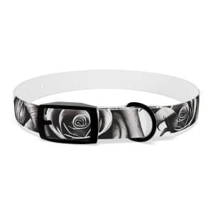 monochrome wild roses personalized dog collar