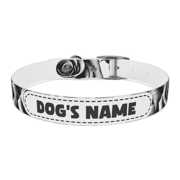 monochrome wild roses personalized dog collar