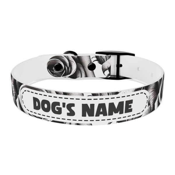 monochrome wild roses personalized dog collar