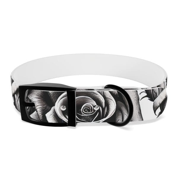 monochrome wild roses personalized dog collar