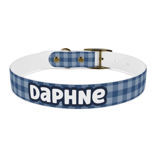 navy plaid personalized dog collar