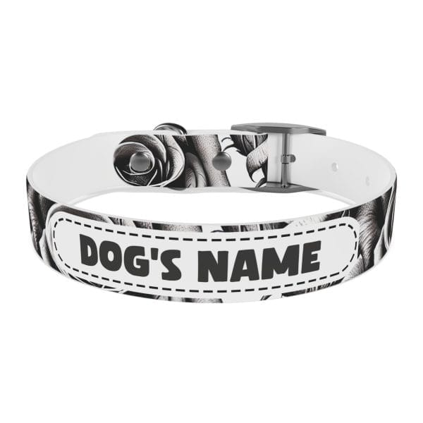 monochrome wild roses personalized dog collar