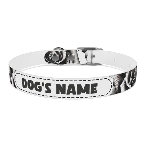 monochrome wild roses personalized dog collar