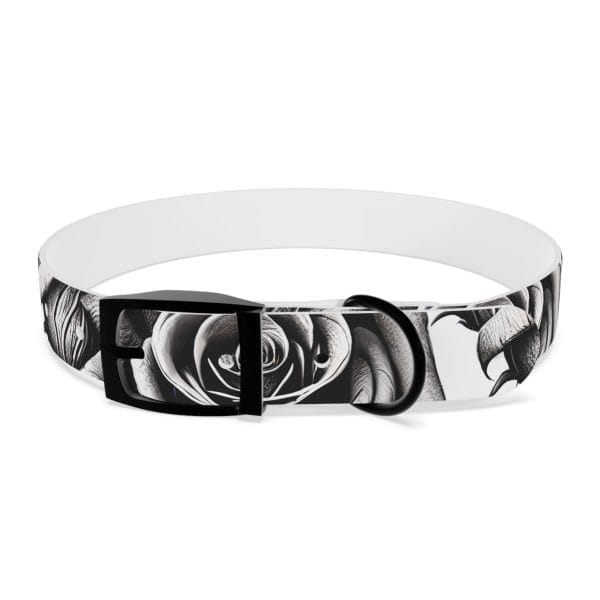 monochrome wild roses personalized dog collar