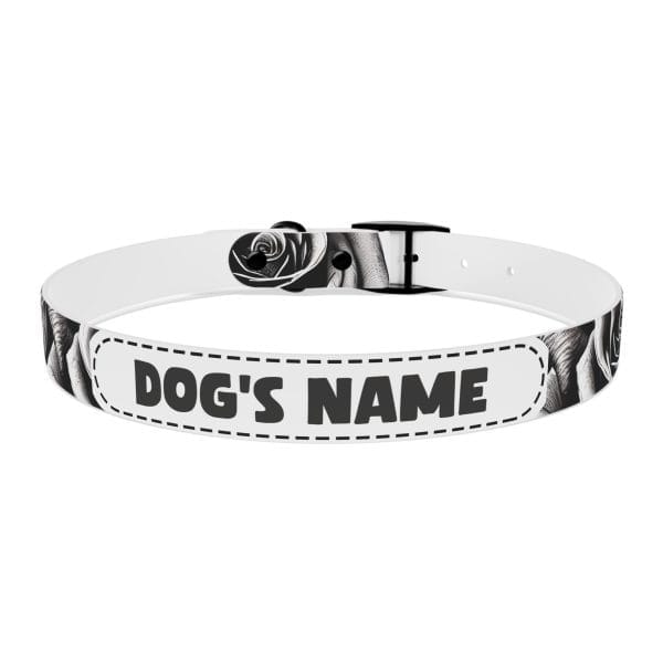 monochrome wild roses personalized dog collar