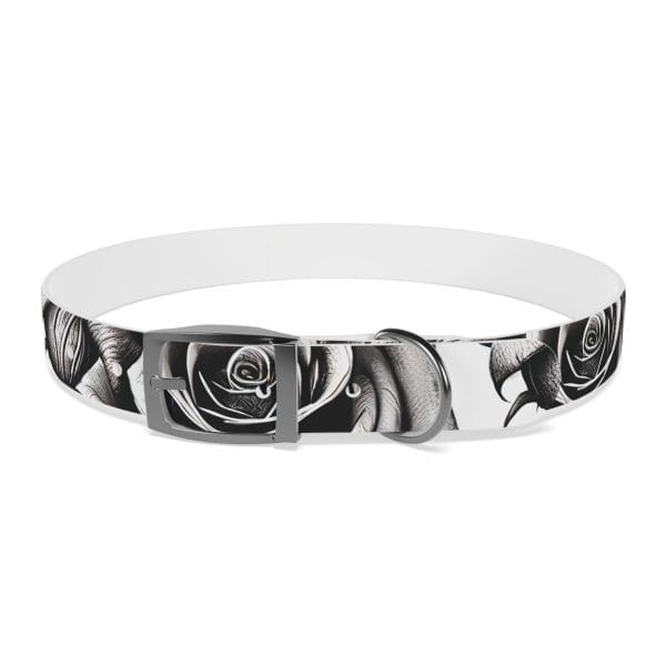 monochrome wild roses personalized dog collar