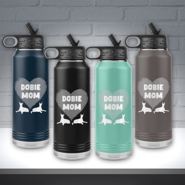 Dobie Mom 32oz Insulated Water Bottle - Laser Engraved, BPA-Free, Available in 4 Colors