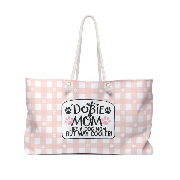 Pink and White Weekender Bag - Dobie Mom Dog Lover Travel Tote