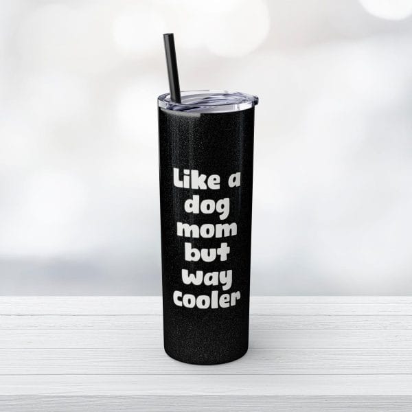 20oz Skinny Glitter Tumbler with Straw, Dobie Mom - Image 4