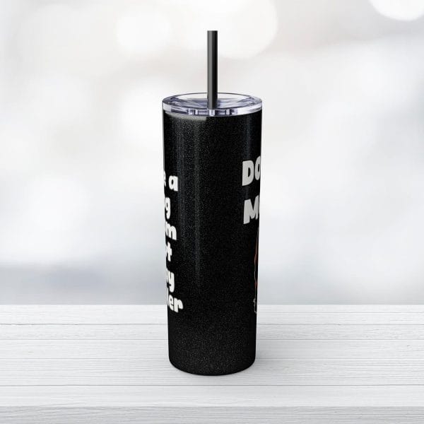 20oz Skinny Glitter Tumbler with Straw, Dobie Mom - Image 3